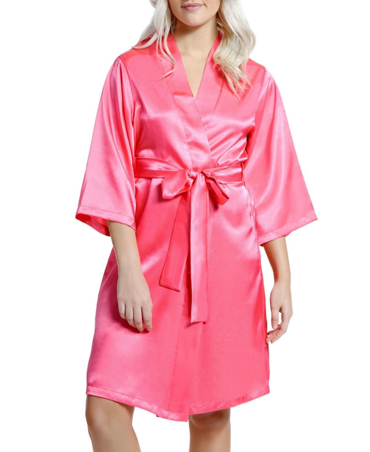 iCollection Womens Marina Lux 3/4 Sleeve Satin Lingerie Robe - Red Product Image