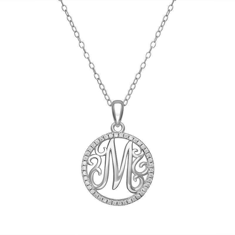 PRIMROSE Sterling Silver Cubic Zirconia Initial Pendant Necklace, Womens Grey Product Image