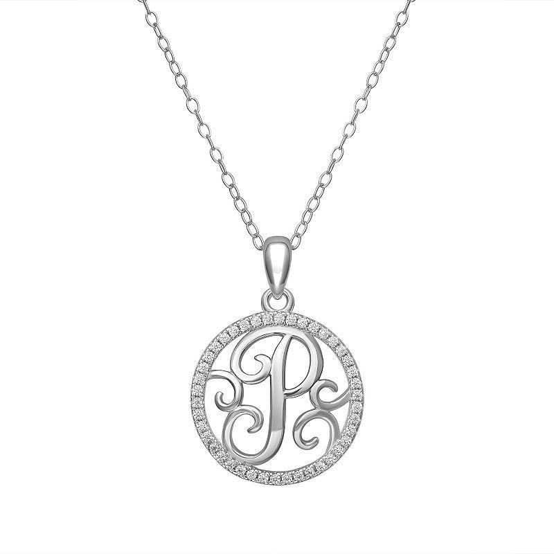 PRIMROSE Sterling Silver Cubic Zirconia Initial Pendant Necklace, Womens Product Image