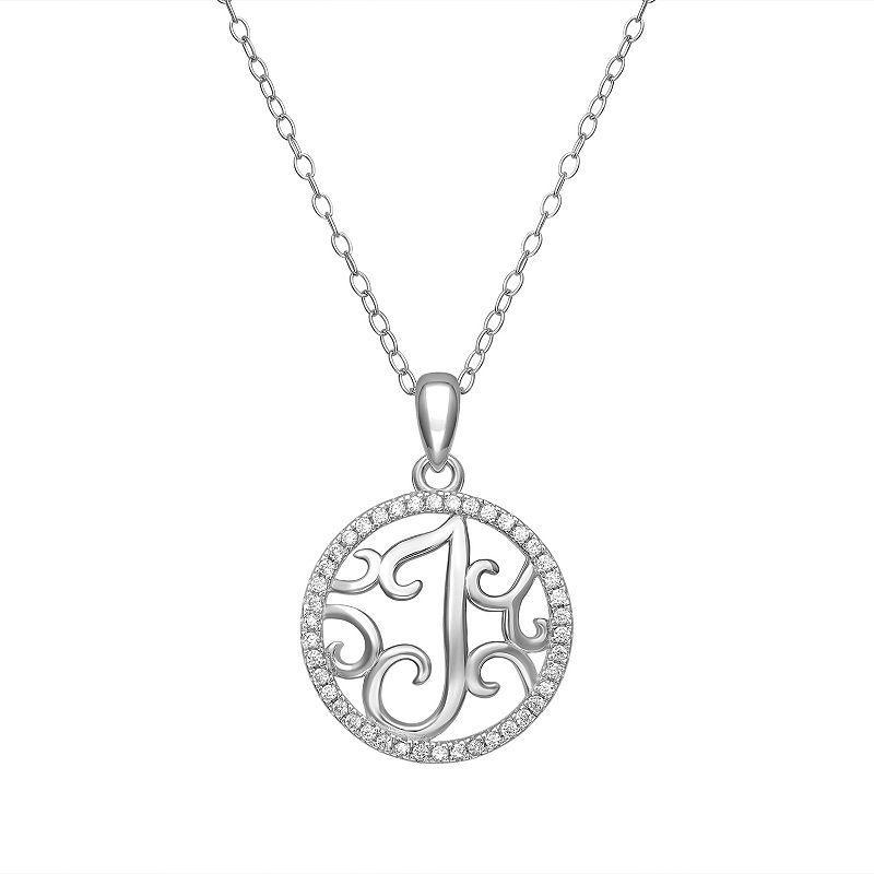 PRIMROSE Sterling Silver Cubic Zirconia Initial Pendant Necklace, Womens Grey Product Image