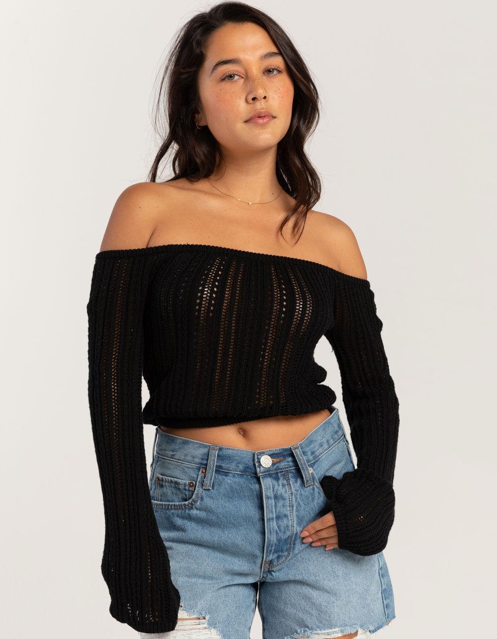 RSQ Womens Linear Stitch Off The Shoulder Sweater Product Image