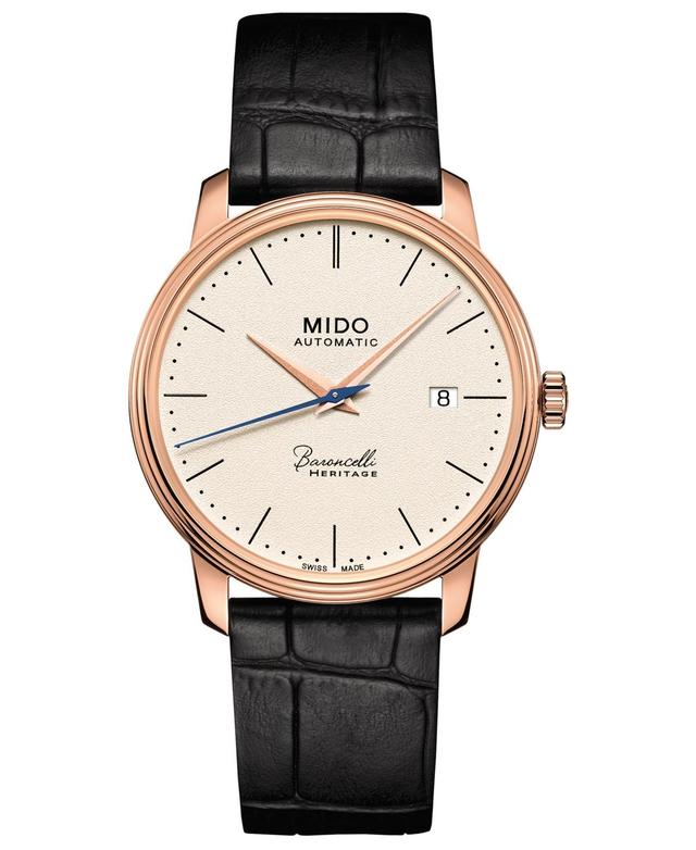 Mido Mens Swiss Automatic Baroncelli Iii Heritage Black Leather Strap Watch 39mm - Black Product Image