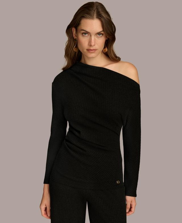 Donna Karan New York Womens Rib Knit Asymmetric Neck Top Product Image