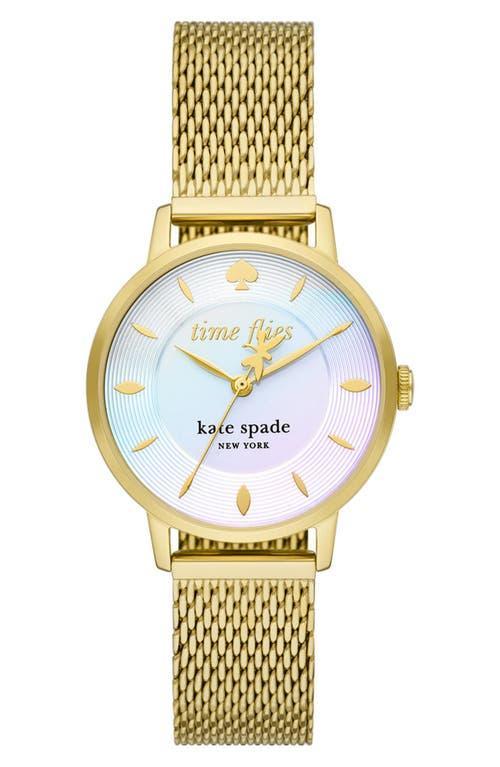 kate spade new york Womens Metro Three Hand Quartz Gold-Tone Stainless Steel Mesh Watch 34mm Product Image