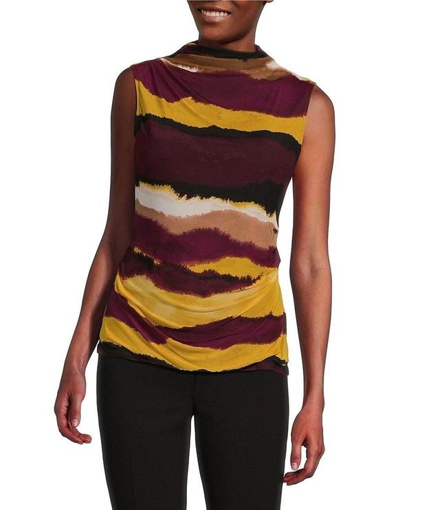 Calvin Klein Abstract Printed Mock Neck Sleeveless Draped Top Product Image