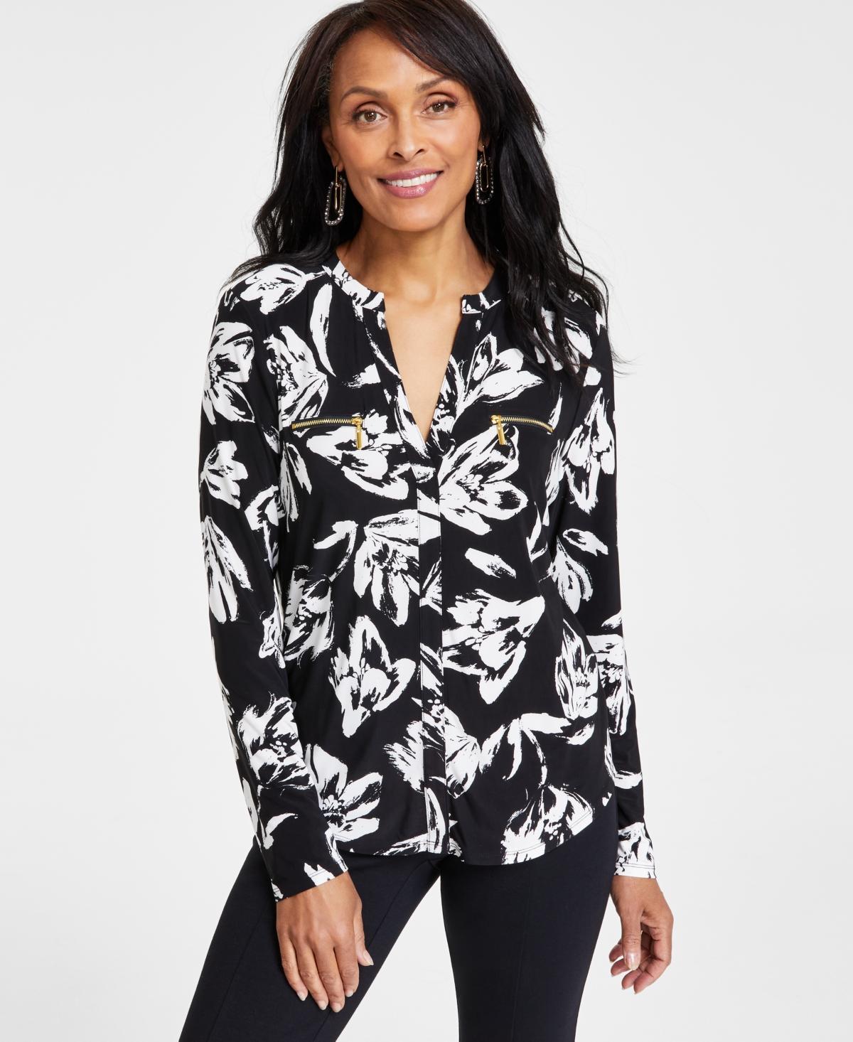 I.n.c. International Concepts Womens Print Zip-Pocket Top, in Regular & Petite, Created for Macys Product Image