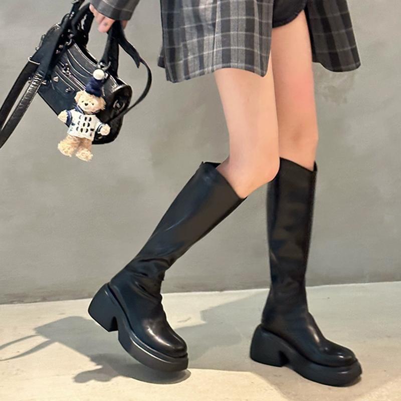 Faux Leather Platform Tall Boots Product Image