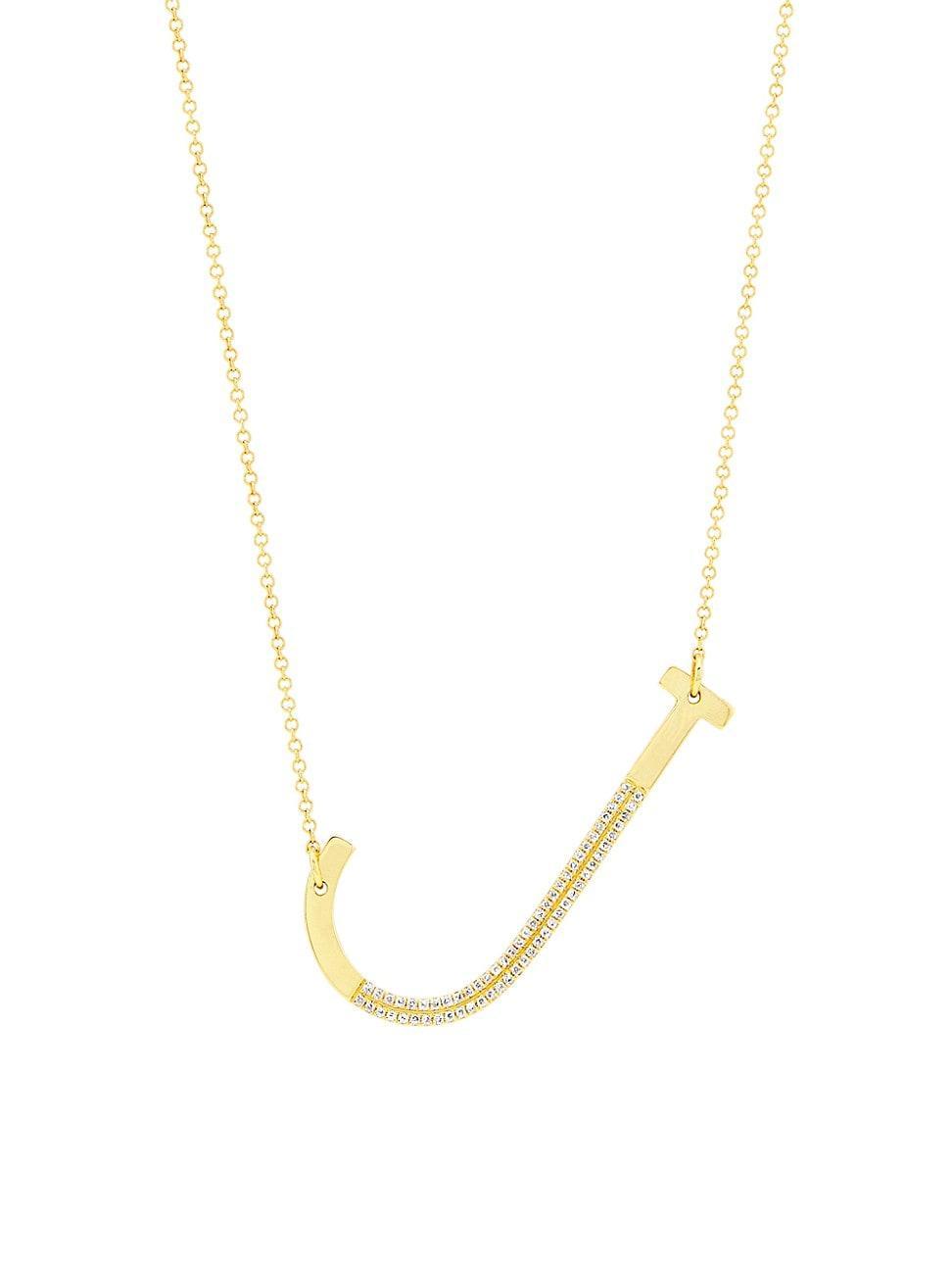 Womens 14K Yellow Gold & 0.14 TCW Diamond Initial Pendant Necklace Product Image