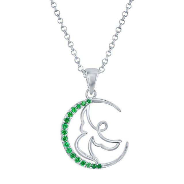 Sterling Silver Gemstone & Cubic Zirconia Angel Circle Pendant Necklace, Womens Green Product Image