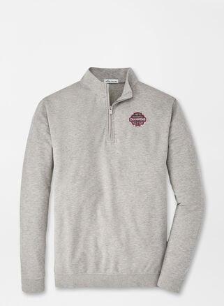 Peter Millar Mens Georgia National Champion Crown Comfort Interlock Quarter-Zip | Color: Light Grey | Size: XXL | UGA Product Image