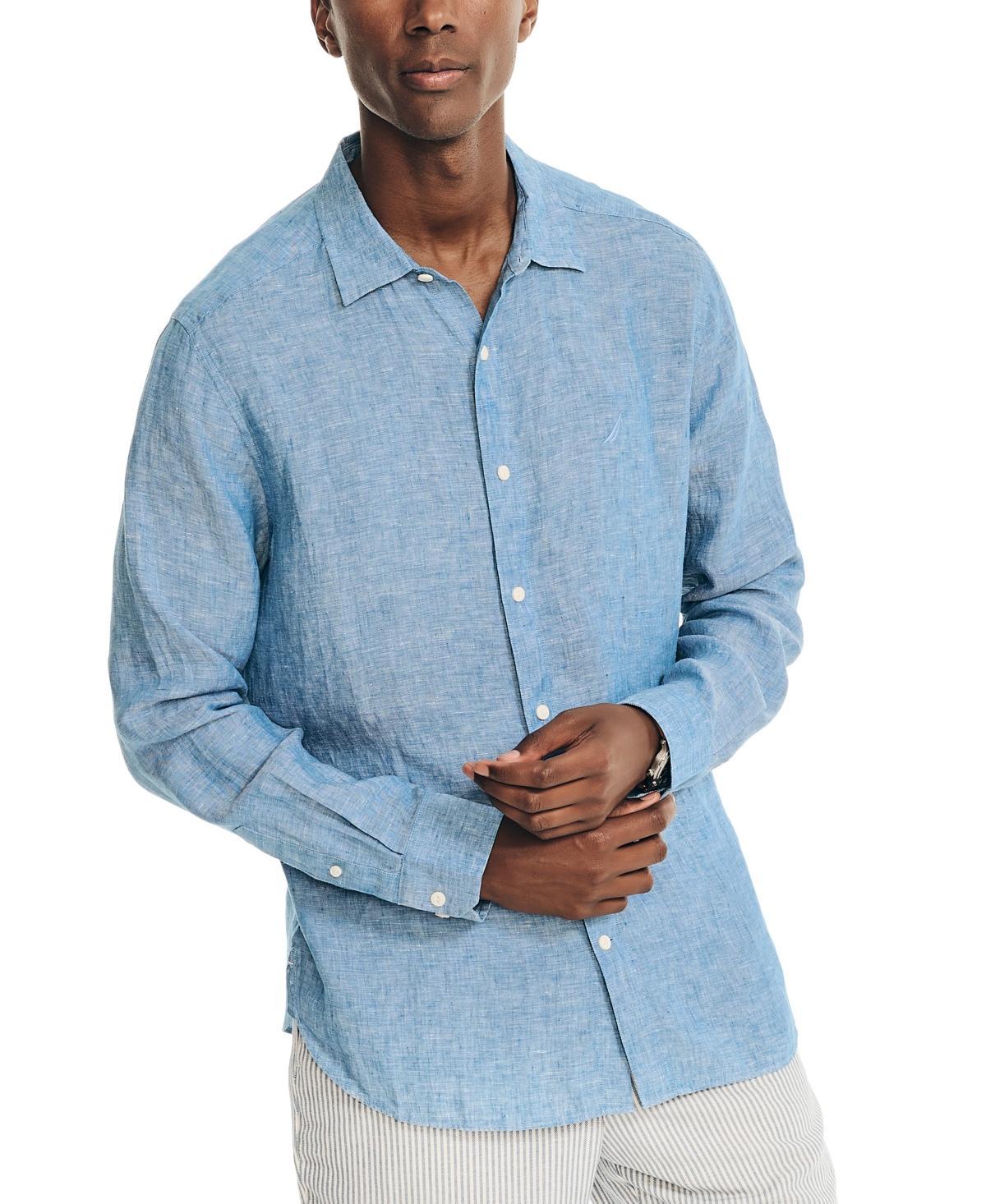 Nautica Mens Classic-Fit Long-Sleeve Button-Up Solid Linen Shirt Product Image