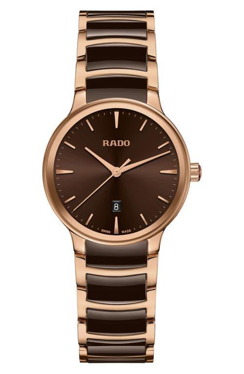 Rado Womens Swiss Centrix Brown Ceramic & Rose Gold Pvd Bracelet Watch 31mm Product Image