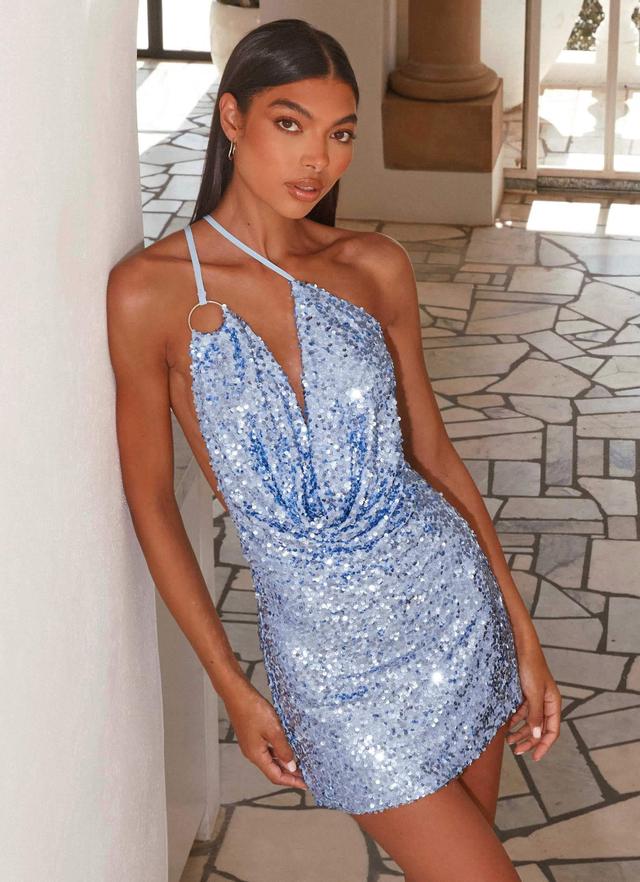 Bohemian Bliss Sequin Mini Dress - Blue Product Image