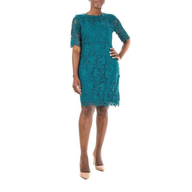 Womens Nina Leonard Floral Lace Sheath Cocktail Dress Radiant Blue Product Image