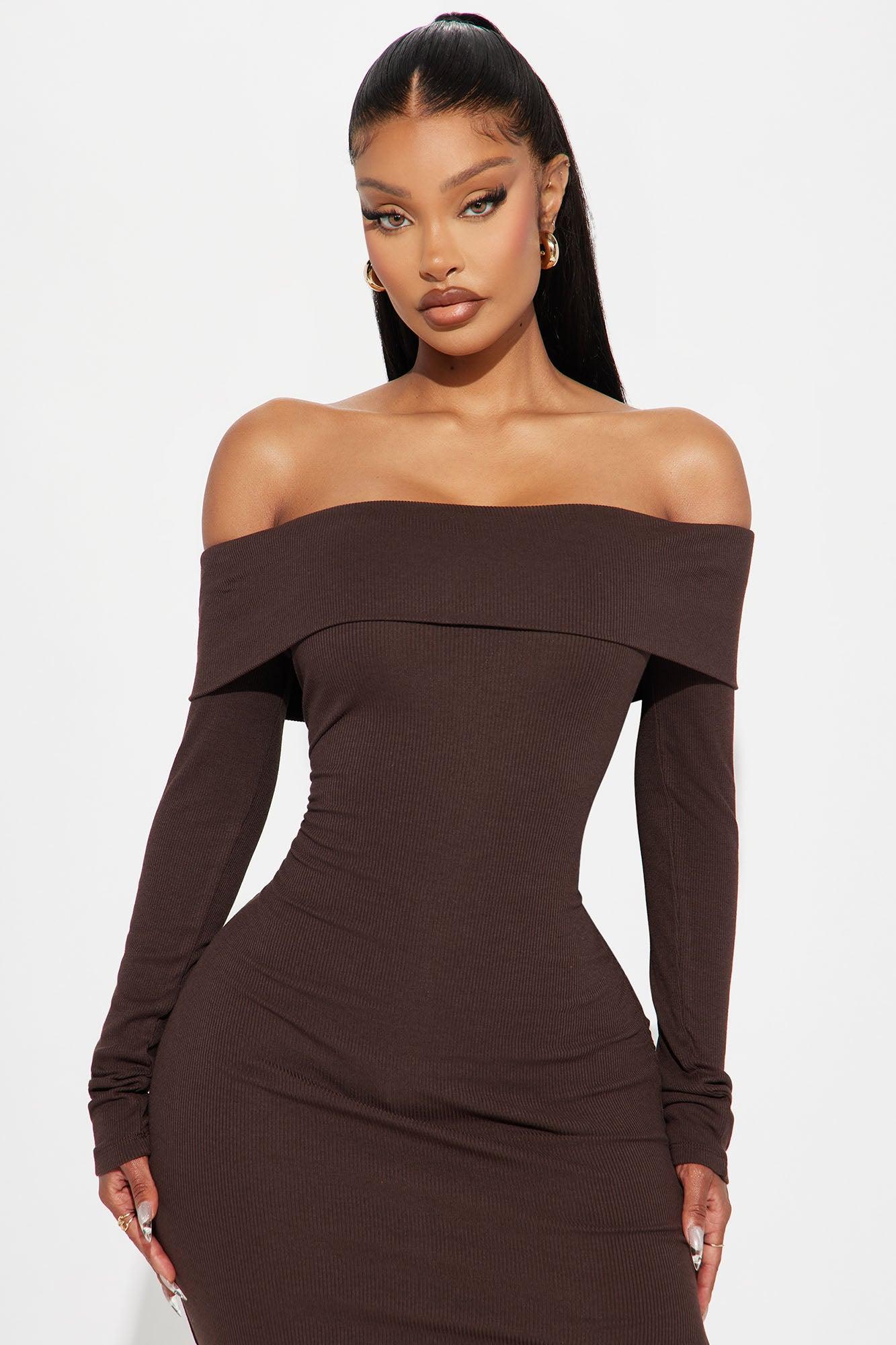 Love On The Brain Ribbed Midi Dress - Brown Product Image