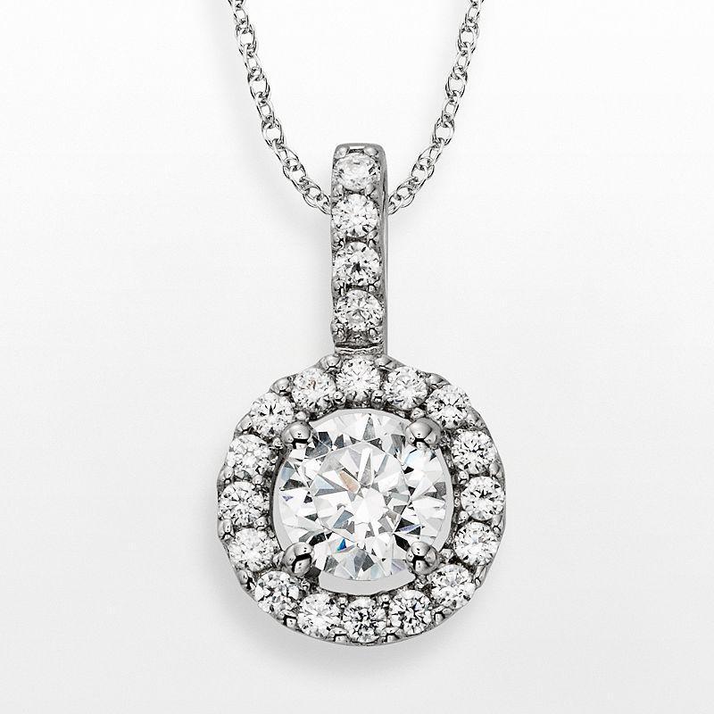 Diamonore Sterling Silver 1 1/2-ct. T.W. Simulated Diamond Halo Pendant, Womens White Product Image