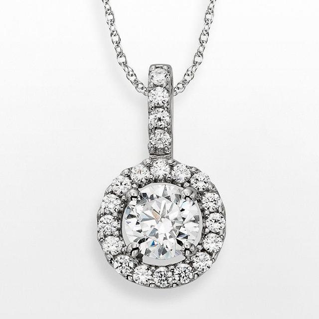 Diamonore Sterling Silver 1 1/2-ct. T.W. Simulated Diamond Halo Pendant, Womens White Product Image