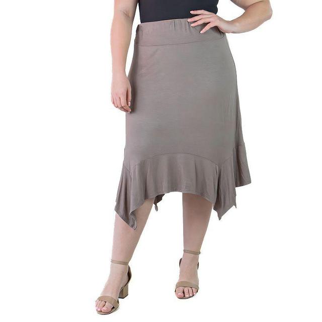 Plus Size 24Seven Comfort Apparel Solid Elastic Waist Handkerchief Midi Skirt, Womens Lt Brown Product Image