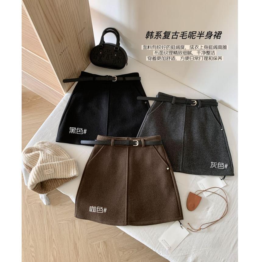 High Waist Plain Mini A-Line Skirt Product Image