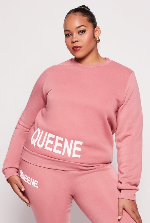 Womens Plus Size Queene Puff Print Fleece Lined Sweatshirt Product Image