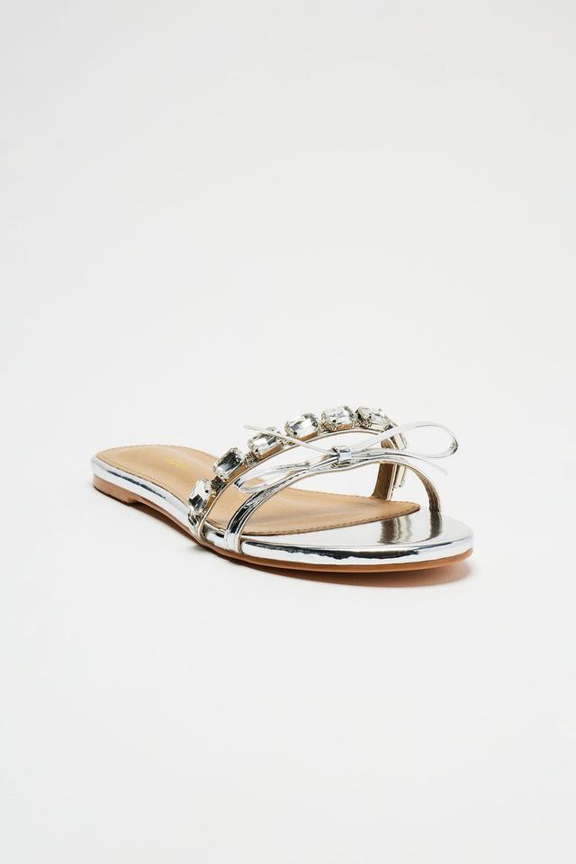 Rhea Metallic Rhinestone Sandals - Silver Product Image