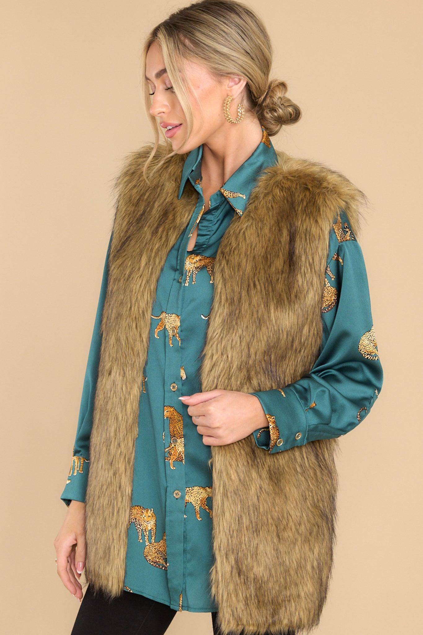 Aura Seen It All Brown Faux Fur Vest Product Image