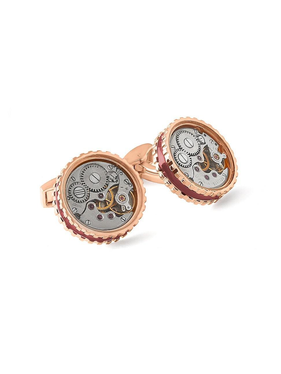 Mens Skeleton Gear Round Pink Goldplated Cuff Links Product Image