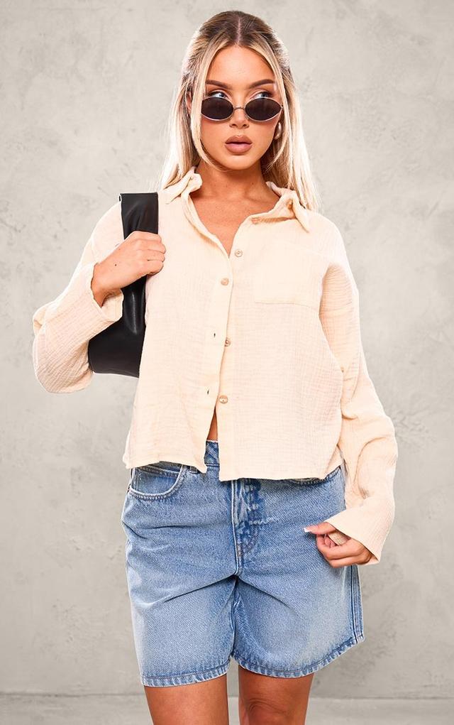 Taupe Cheesecloth Oversized Pocket Detail Long Sleeve Shirt Product Image