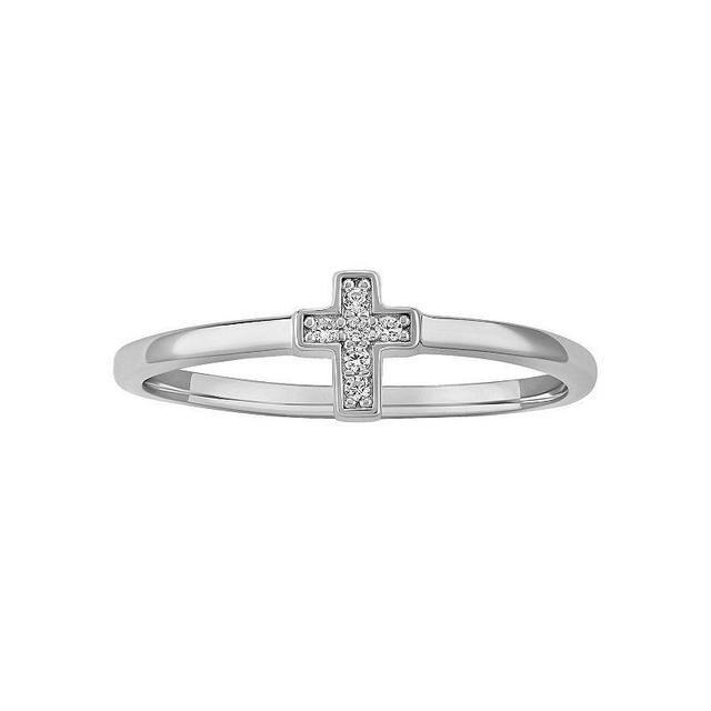 PRIMROSE Sterling Silver Pave Cubic Zirconia Cross Ring, Womens Sterling Clear Product Image