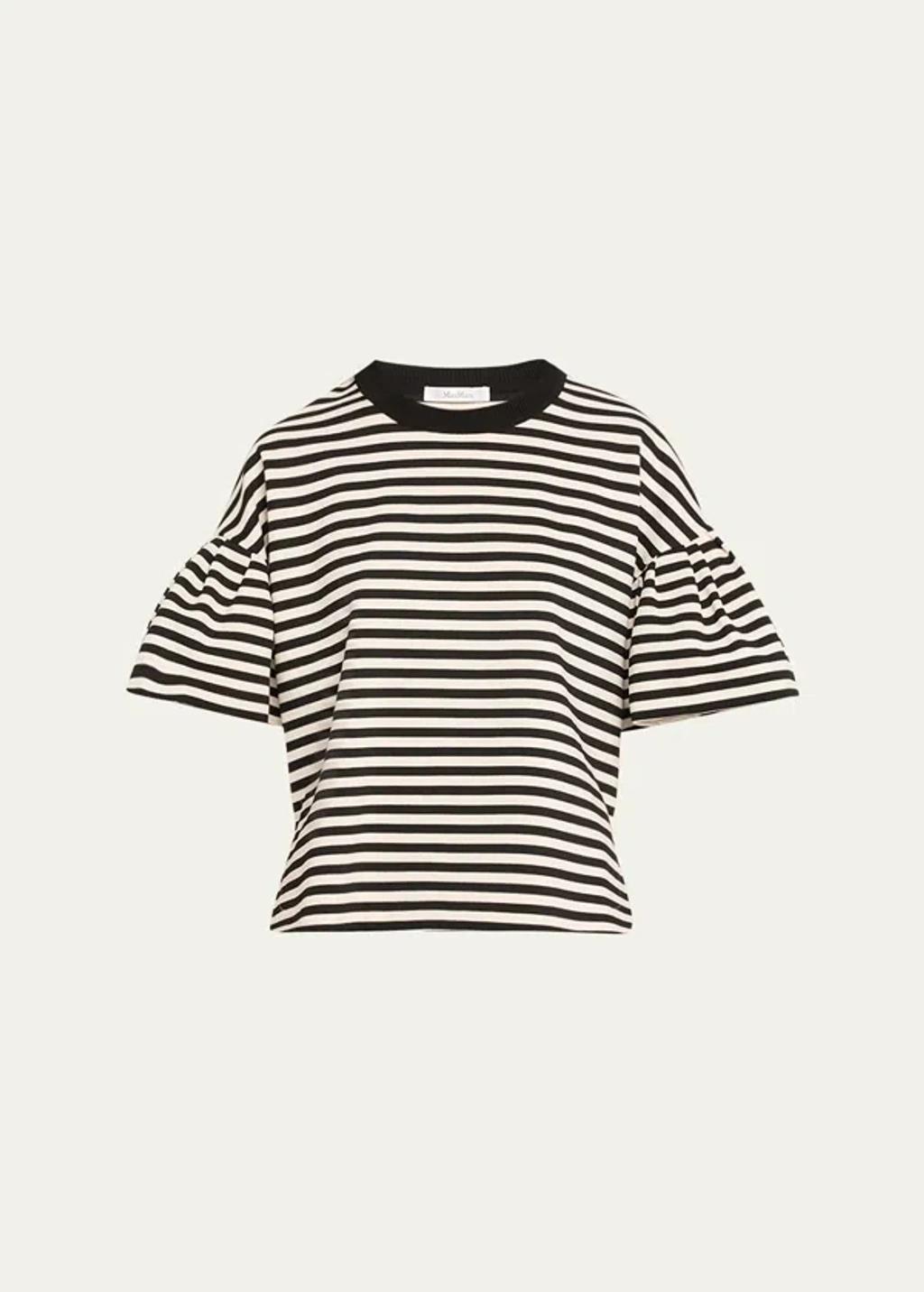 MAX MARA Peirak Striped Top With Ruffle Sleeves In Black White Product Image