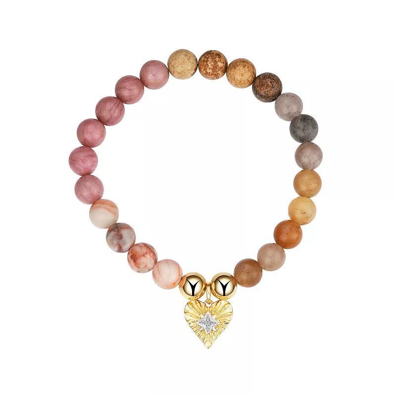 Love This Life 14K Gold Tone Heart and Star Charm and Multicolor Stone Stretch Bracelet, Womens Product Image