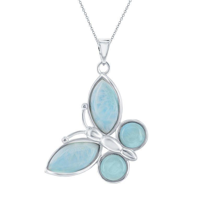 Sterling Silver Larimar Butterfly Pendant Necklace, Womens Silvertone Product Image