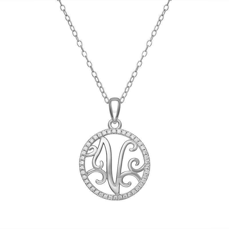 PRIMROSE Sterling Silver Cubic Zirconia Initial Pendant Necklace, Womens Grey Product Image