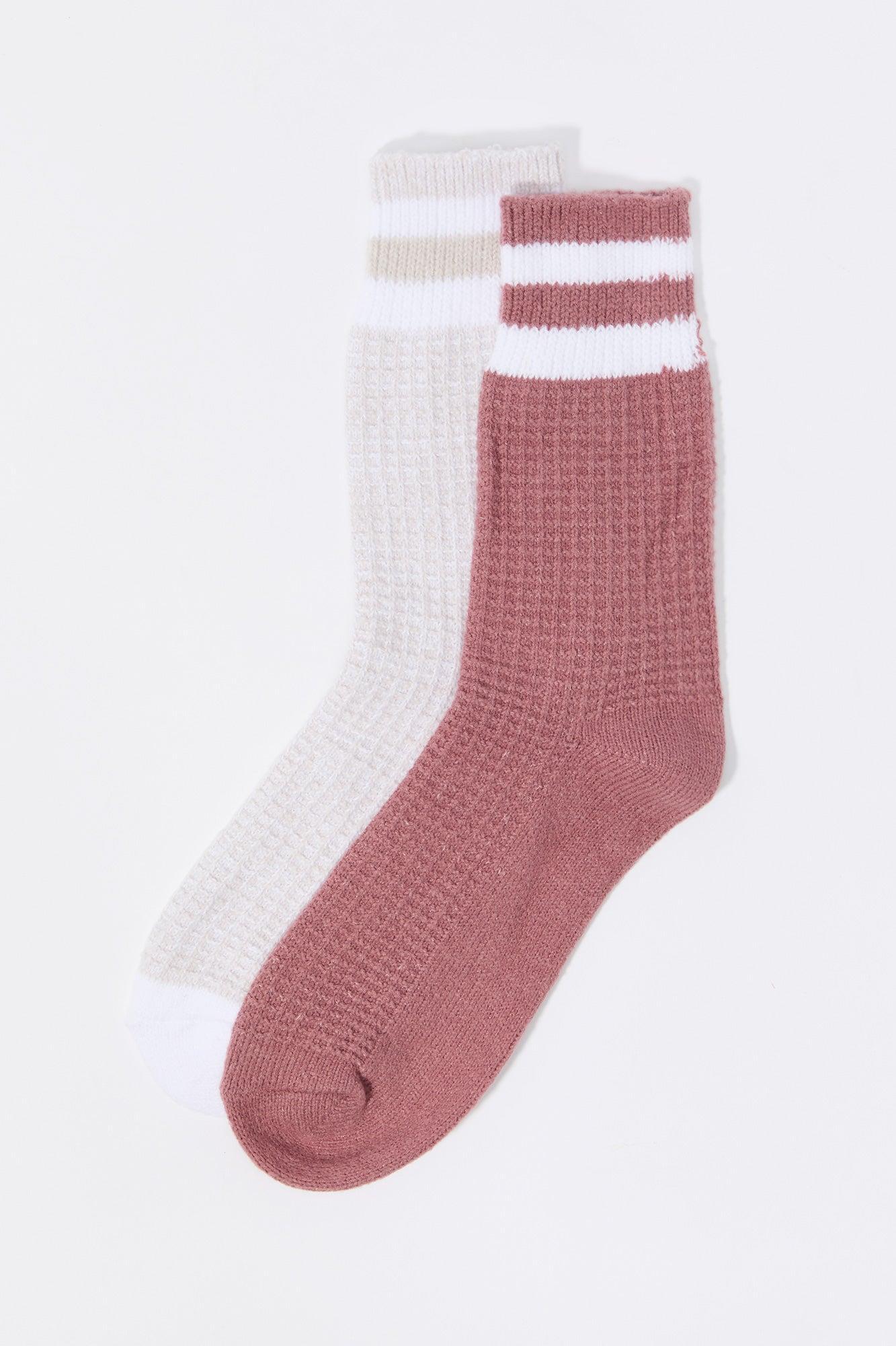 Waffle Knit Striped Crew Socks (2 Pack) Female Product Image