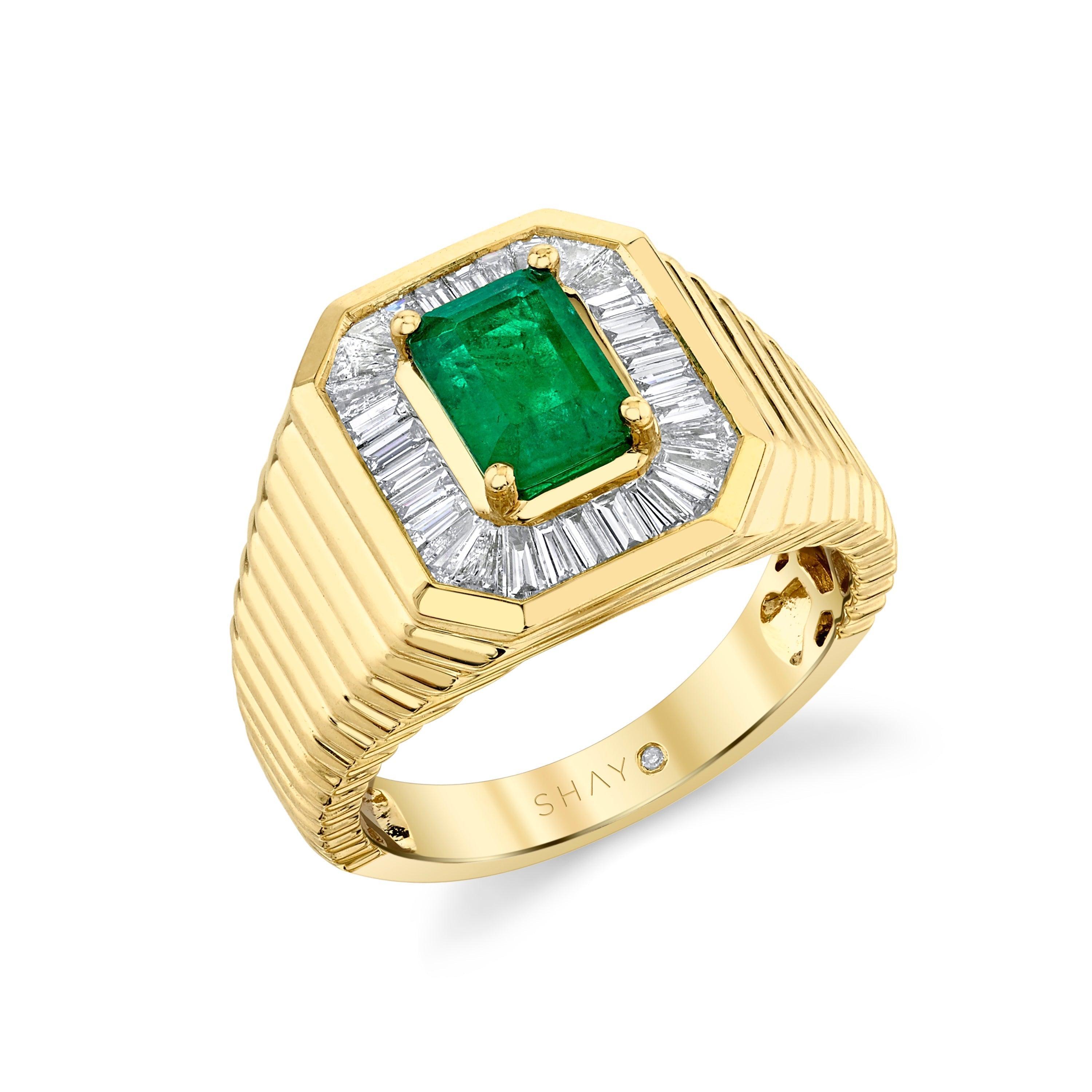 READY TO SHIP MEN'S EMERALD & DIAMOND RIVET CHAMPION RING Product Image