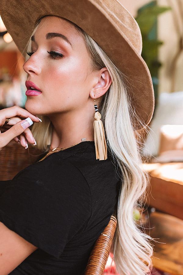 The Harper Tassel Earrings in Beige Product Image