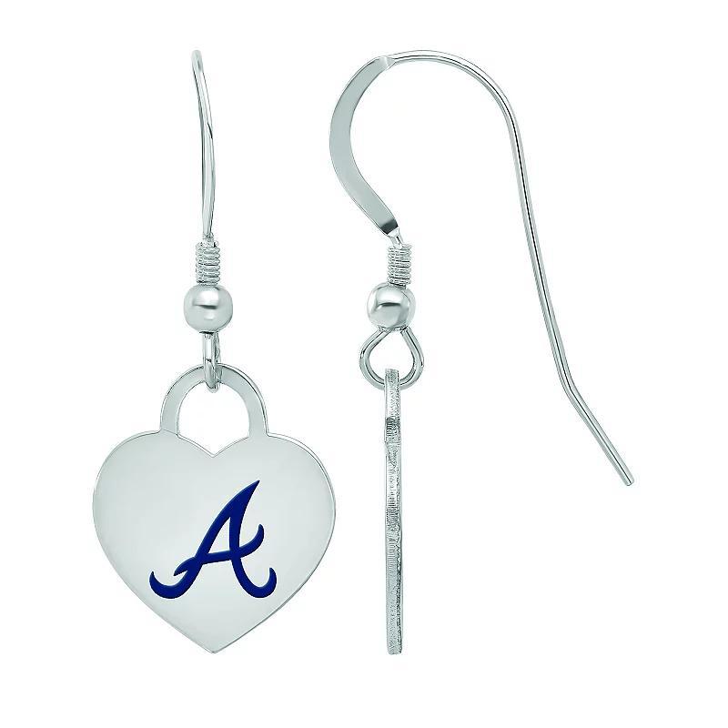 LogoArt Sterling Silver Atlanta Braves Heart Dangle Earrings, Womens Product Image