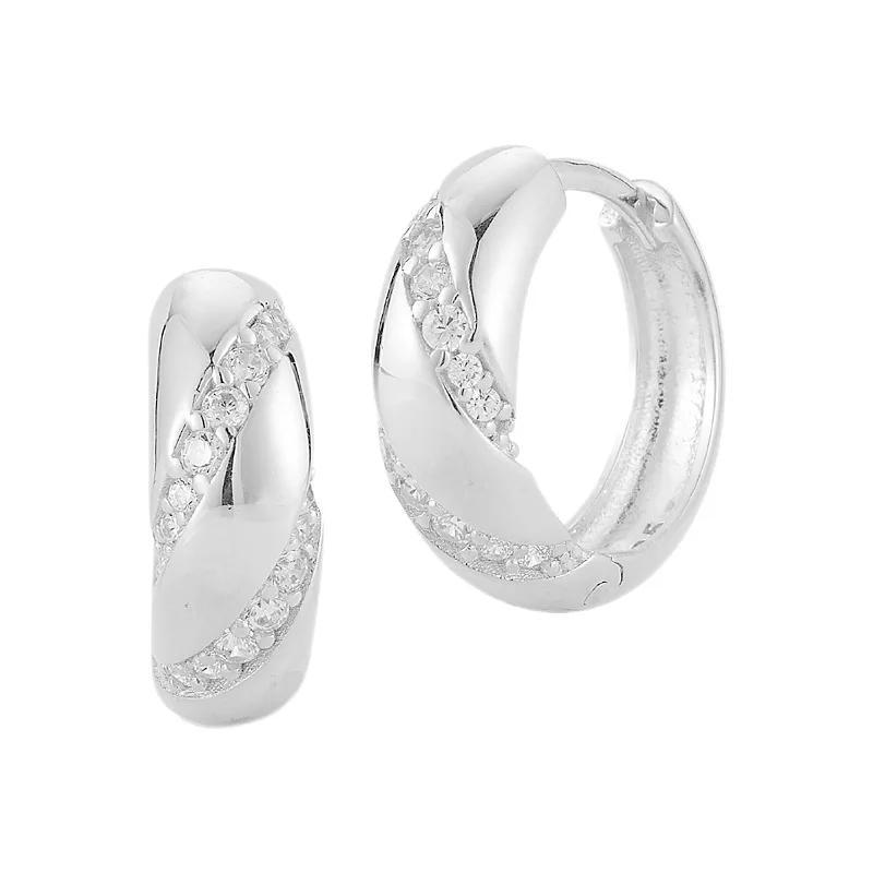 Sunkissed Sterling Cubic Zirconia Twist Huggie Hoop Earrings, Womens, Silver Tone Product Image