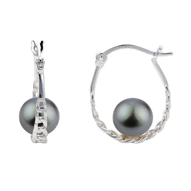 PearLustre by Imperial Sterling Silver Tahitian Cultured Pearl Hoop Earrings, Womens Product Image