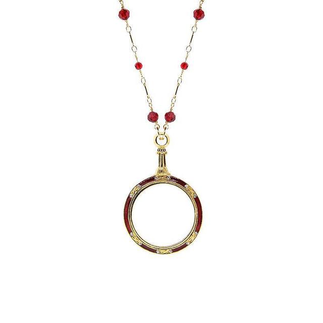 1928 Gold Tone Beaded Enamel Magnifier Glass Necklace, Womens, Red Product Image