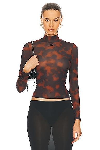 Courreges Mockneck Sheer Top in Brown product image