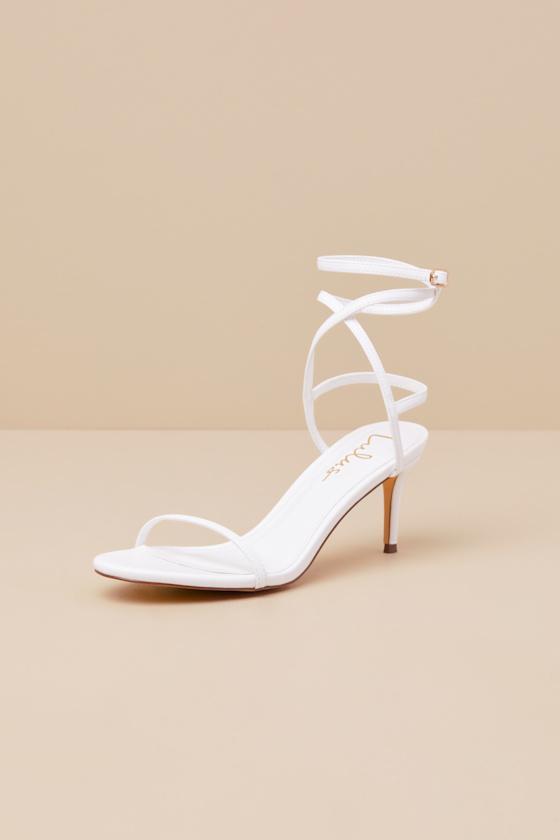 Sydd White Ankle Wrap Low Heel Sandals Product Image