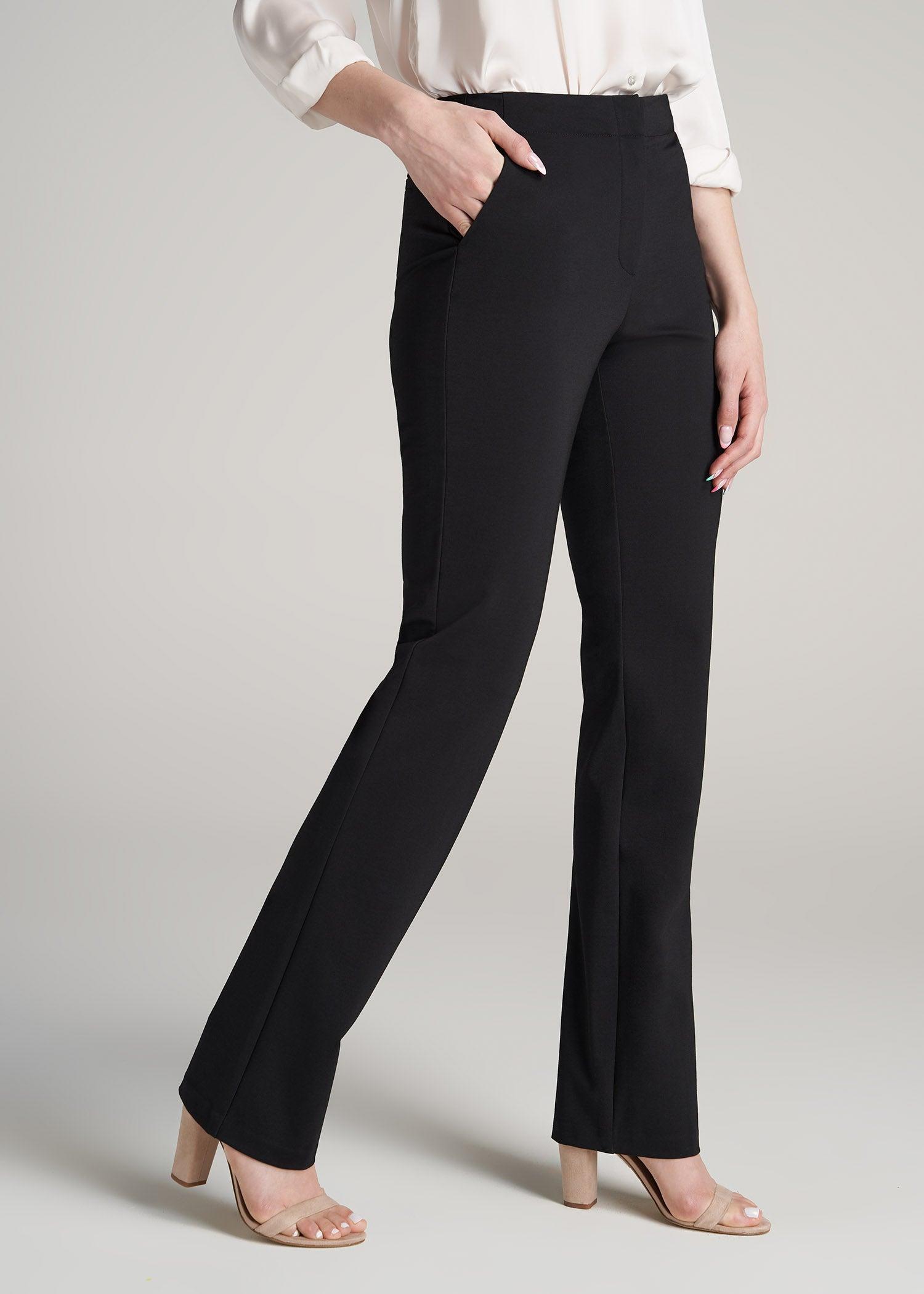 Slim Straight Leg Dress Pants for Tall Women in Black Female Product Image