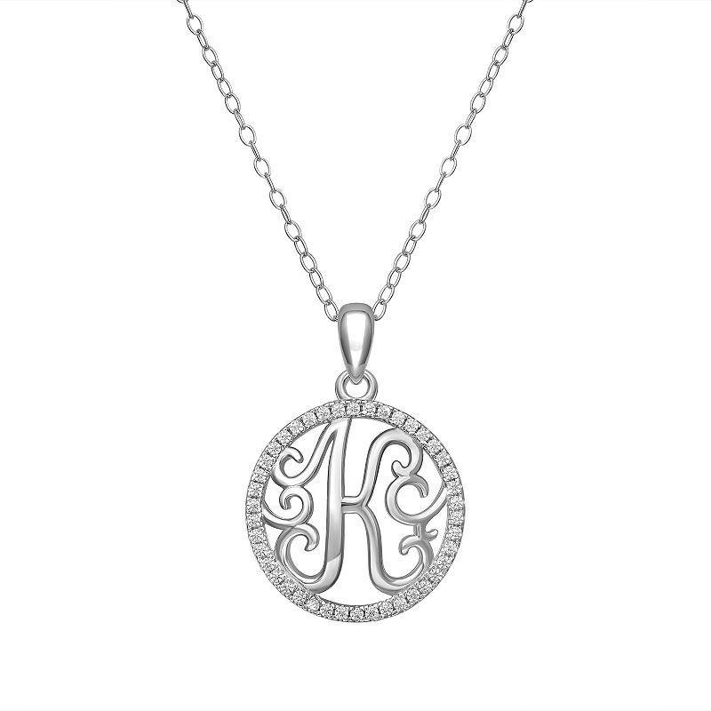 PRIMROSE Sterling Silver Cubic Zirconia Initial Pendant Necklace, Womens Grey Product Image