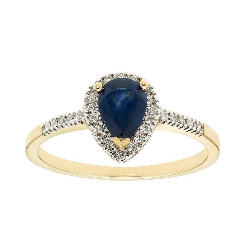 The Regal Collection 14k Gold Sapphire & 1/10 Carat T.W. IGL Certified Diamond Teardrop Ring, Womens Blue Product Image