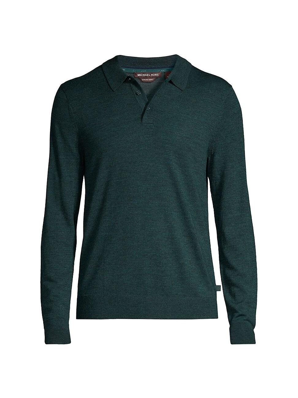 Michael Kors Merino Wool Regular Fit Long Sleeve Polo Shirt Product Image