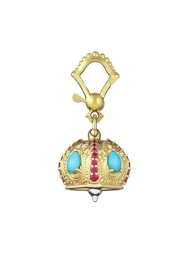 Womens Meditation Bells # 2 Raja Bell 18K Gold, Turquoise & Ruby Charm Product Image