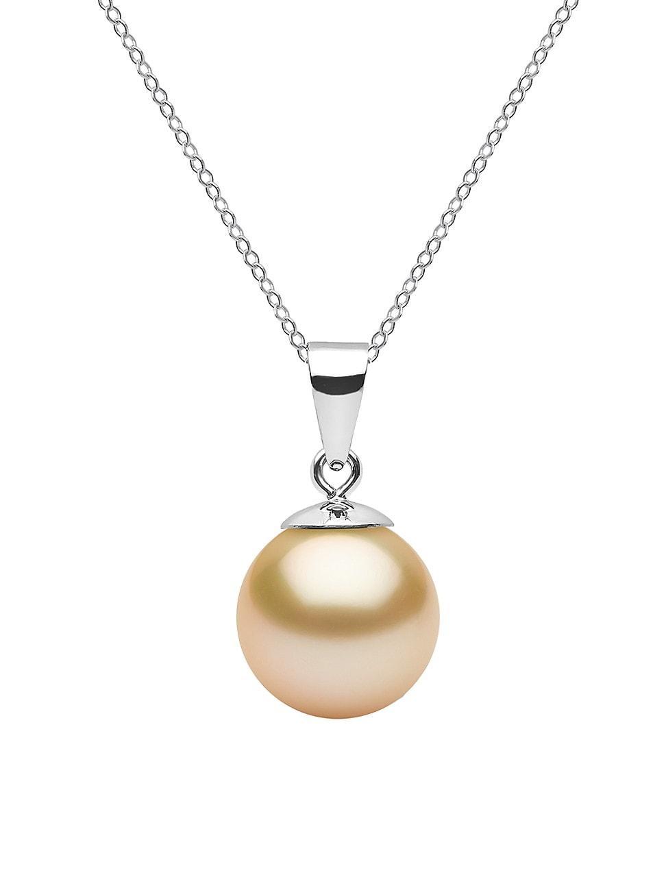 Womens 14K White Gold & 9-10MM Golden South Sea Pearl Pendant Necklace Product Image