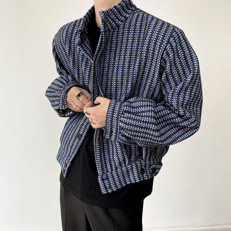 Stand Collar Tweed Button Jacket Product Image