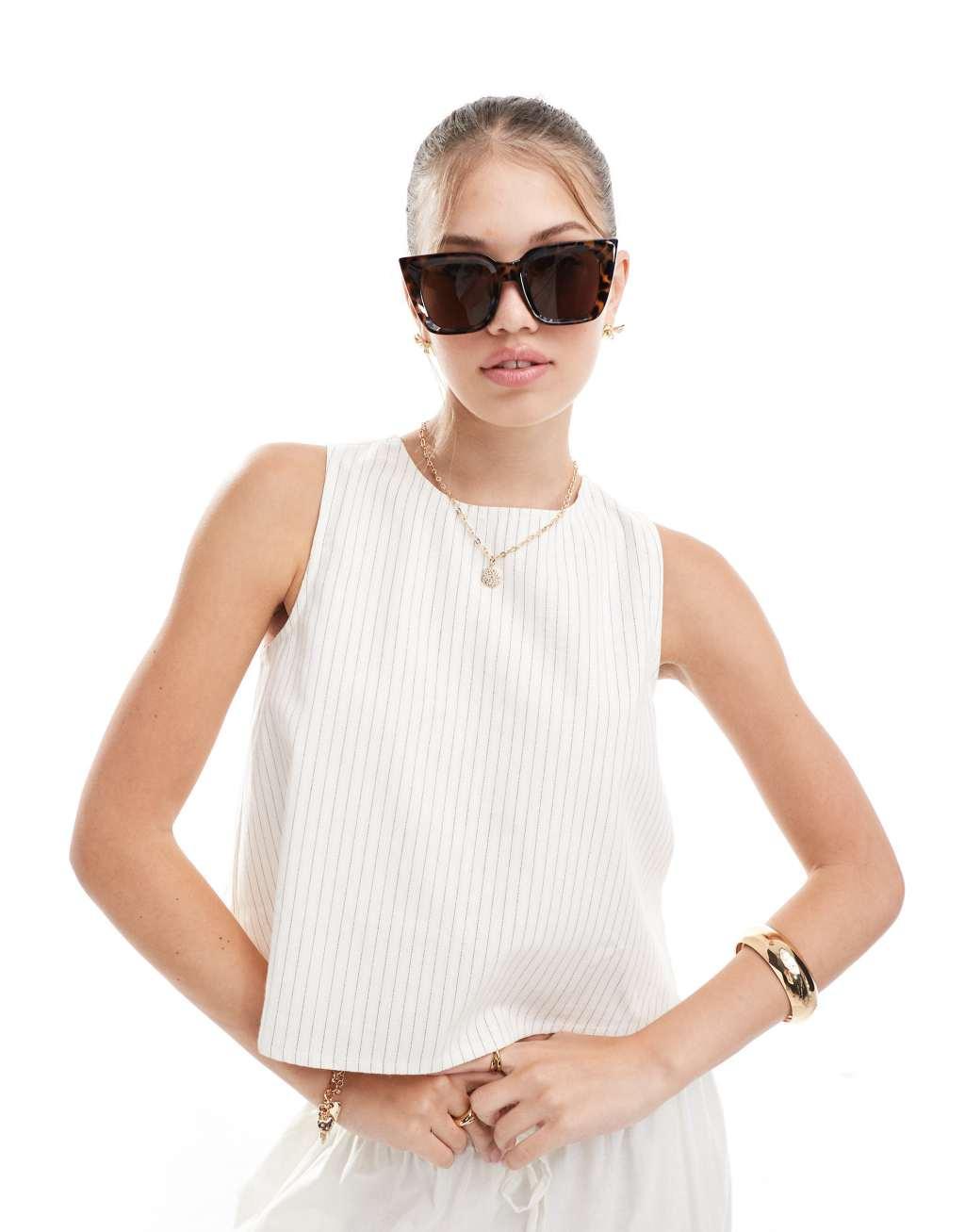 ASOS DESIGN open back linen mix top in stone product image